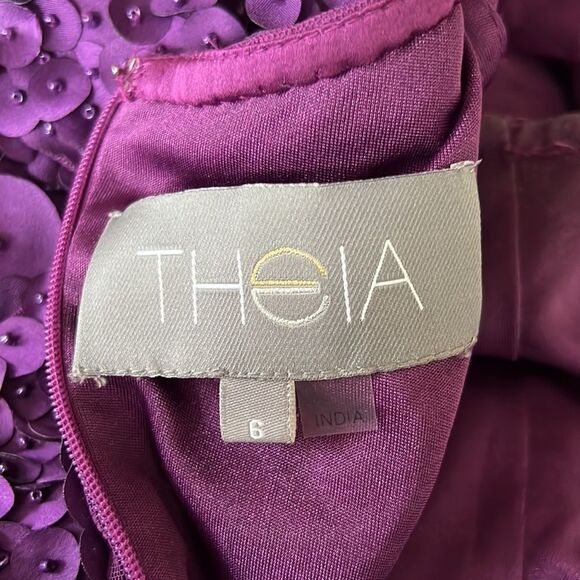 Theia Purple Floral Appliqué Dress Size 6 - Picture 9 of 12